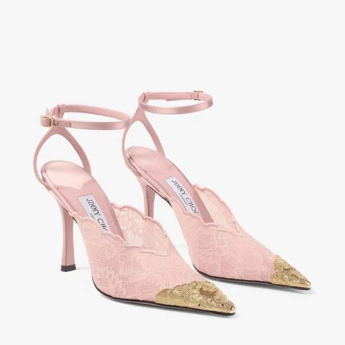 Faiz 100 Rose jimmy choo-kanten pumps met metalen kanten details Faiz 100 Rose jimmy choo-kanten pumps met metalen kanten details