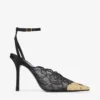 Faiz 100 Zwarte Jimmy Choo-pumps met kant en metalen kanten details Faiz 100 Zwarte Jimmy Choo-pumps met kant en metalen kanten details