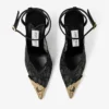 Faiz 100 Zwarte Jimmy Choo-pumps met kant en metalen kanten details Faiz 100 Zwarte Jimmy Choo-pumps met kant en metalen kanten details