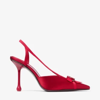 Faya 95 Ruby Red Satin and Grosgrain Slingbacks