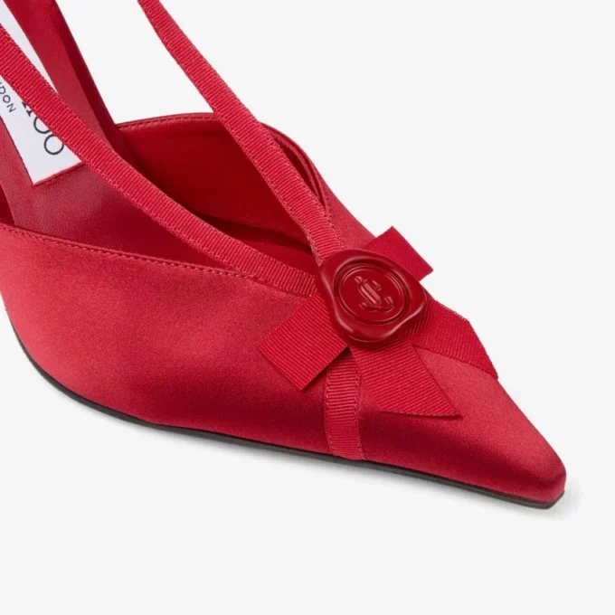Faya 95 Ruby Red Satin and Grosgrain Slingbacks Faya 95 Ruby Red Satin and Grosgrain Slingbacks