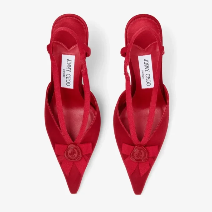 Faya 95 Ruby Red Satin and Grosgrain Slingbacks Faya 95 Ruby Red Satin and Grosgrain Slingbacks