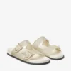 Fayence-sandaal Champagne metallic lakslederen sandalen met parels