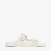 Fayence-sandaal Latte-leren platte sandalen met parelversiering Fayence-sandaal Latte-leren platte sandalen met parelversiering
