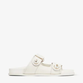 Fayence-sandaal Latte-leren platte sandalen met parelversiering