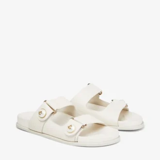 Fayence-sandaal Latte-leren platte sandalen met parelversiering