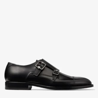 Finnion Monkstrap Zwarte Monkstrap-schoenen van geborsteld leer