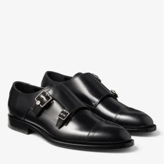 Finnion Monkstrap Zwarte Monkstrap-schoenen van geborsteld leer