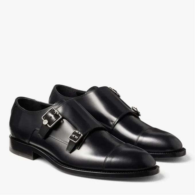 Finnion Monkstrap Zwarte Monkstrap-schoenen van geborsteld leer Finnion Monkstrap Zwarte Monkstrap-schoenen van geborsteld leer