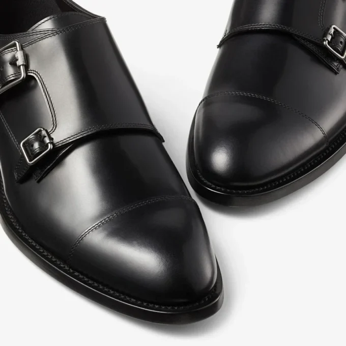 Finnion Monkstrap Zwarte Monkstrap-schoenen van geborsteld leer Finnion Monkstrap Zwarte Monkstrap-schoenen van geborsteld leer