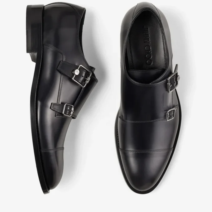 Finnion Monkstrap Zwarte Monkstrap-schoenen van geborsteld leer Finnion Monkstrap Zwarte Monkstrap-schoenen van geborsteld leer