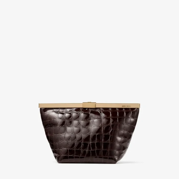 Ganache Sambuco glanzende clutch van leer met krokodillenreliëf Ganache Sambuco glanzende clutch van leer met krokodillenreliëf