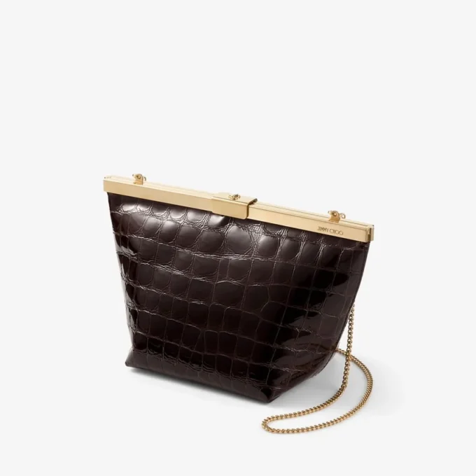 Ganache Sambuco glanzende clutch van leer met krokodillenreliëf Ganache Sambuco glanzende clutch van leer met krokodillenreliëf