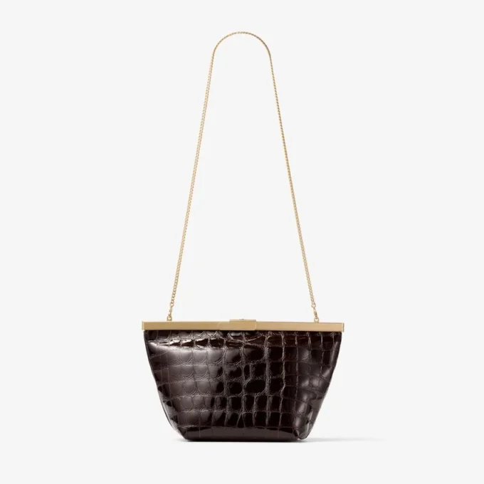 Ganache Sambuco glanzende clutch van leer met krokodillenreliëf Ganache Sambuco glanzende clutch van leer met krokodillenreliëf