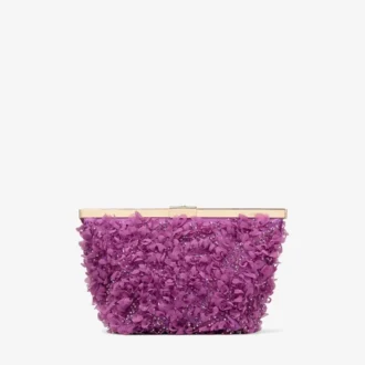 Ganache Violet Orchid satijnen clutch met bloembladborduursel