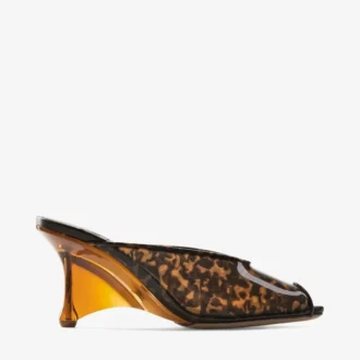 Glace Mule 80 Amber en bruin gemengde TPU-sandalen in schildpadmotief met plexiglas sleehak