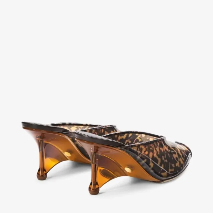 Glace Mule 80 Amber en bruin gemengde TPU-sandalen in schildpadmotief met plexiglas sleehak Glace Mule 80 Amber en bruin gemengde TPU-sandalen in schildpadmotief met plexiglas sleehak
