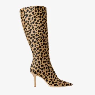 Gloria kniehoge laars 85 Kniehoge laarzen van natuurlijk ponyleer met cheetahprint
