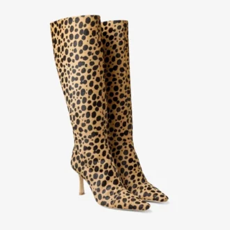 Gloria kniehoge laars 85 Kniehoge laarzen van natuurlijk ponyleer met cheetahprint