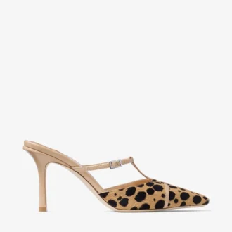 Gloria Mule 85 Mules van natuurgroen ponyleer met cheetahprint