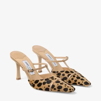 Gloria Mule 85 Mules van natuurgroen ponyleer met cheetahprint