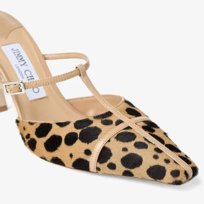 Gloria Mule 85 Mules van natuurgroen ponyleer met cheetahprint Gloria Mule 85 Mules van natuurgroen ponyleer met cheetahprint