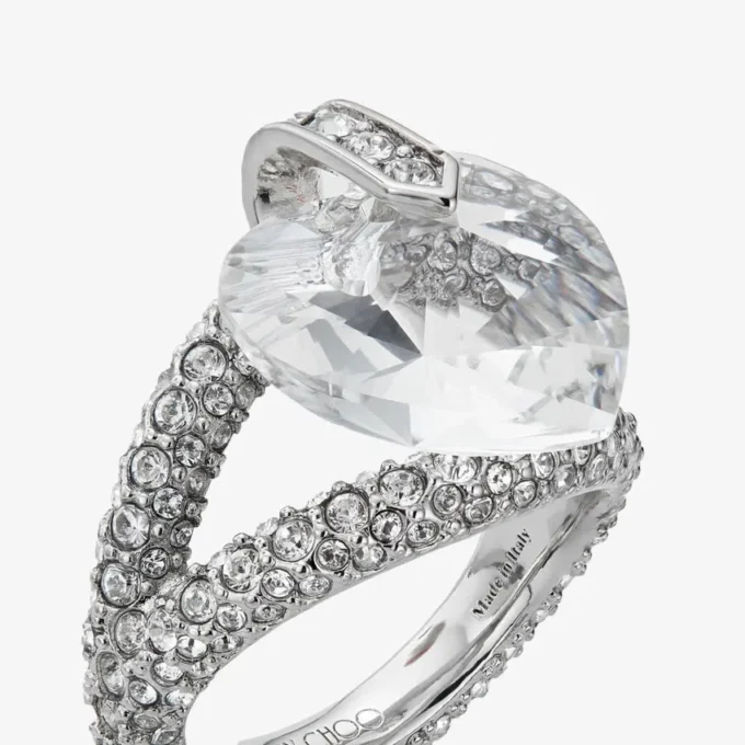 Heart Double Ring met zilveren afwerking en kristallen