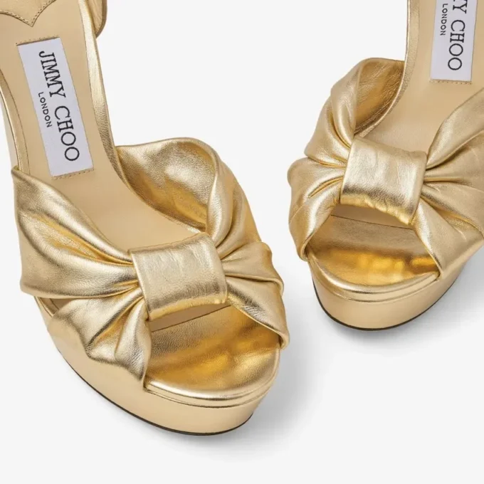 Heloise 120 Goudkleurige metallic nappalederen plateausandalen Heloise 120 Goudkleurige metallic nappalederen plateausandalen