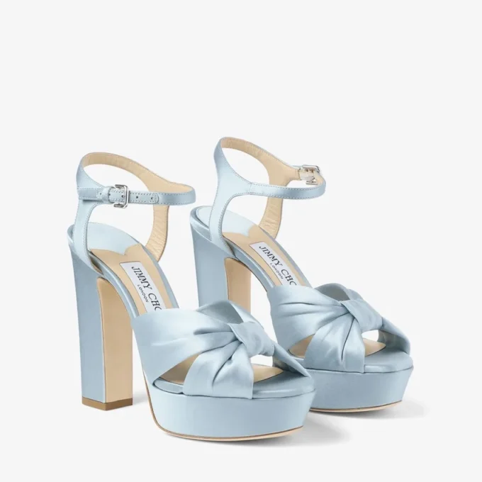 Heloise 120 IJsblauwe satijnen plateausandalen Heloise 120 IJsblauwe satijnen plateausandalen