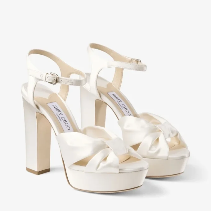 Heloise 120 ivoorkleurige satijnen plateausandalen Heloise 120 ivoorkleurige satijnen plateausandalen
