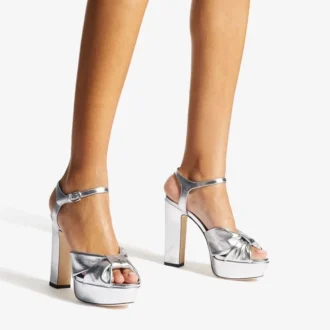 Heloise 120 Zilver metallic nappaleer plateausandalen