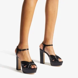 Heloise 120 Zwarte platform sandalen van nappaleer
