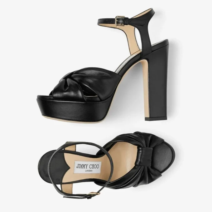 Heloise 120 Zwarte platform sandalen van nappaleer Heloise 120 Zwarte platform sandalen van nappaleer