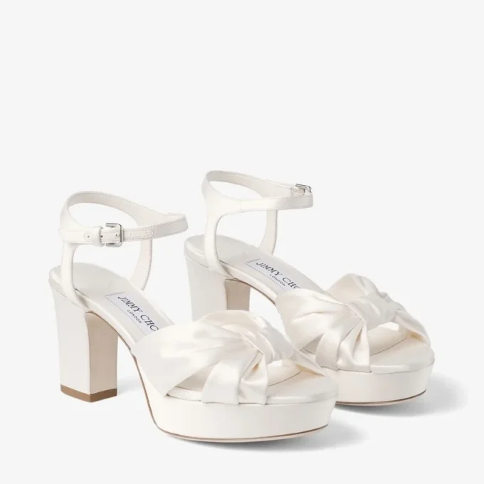 Heloise 80 ivoorkleurige satijnen sandalen Heloise 80 ivoorkleurige satijnen sandalen