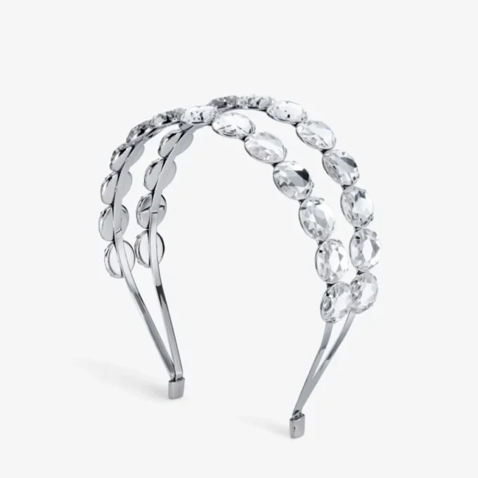 Hoofdband met dubbele rij, zilverkleurige kristallen hoofdband