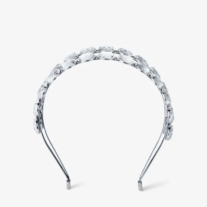 Hoofdband met dubbele rij, zilverkleurige kristallen hoofdband