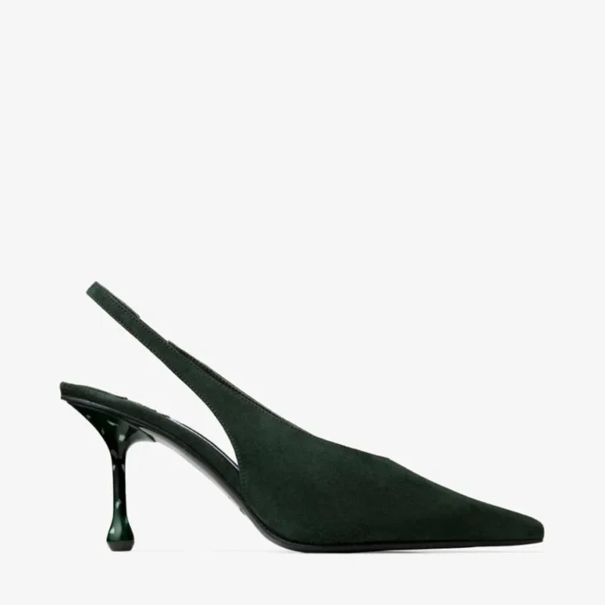 Isa 80 Brits groene suède slingbacks met gestippelde hakken Isa 80 Brits groene suède slingbacks met gestippelde hakken