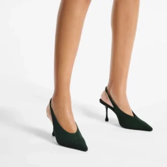 Isa 80 Brits groene suède slingbacks met gestippelde hakken