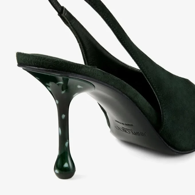 Isa 80 Brits groene suède slingbacks met gestippelde hakken Isa 80 Brits groene suède slingbacks met gestippelde hakken