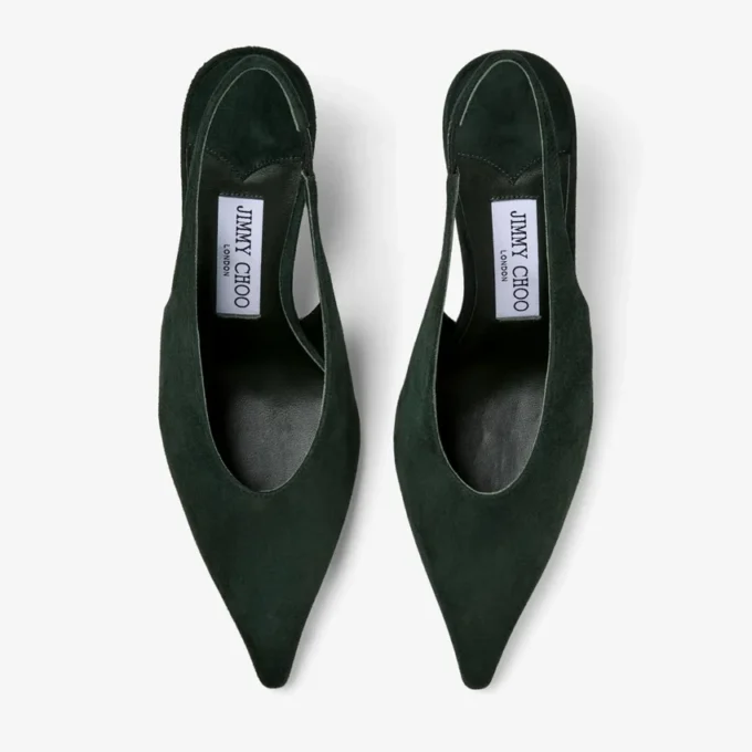 Isa 80 Brits groene suède slingbacks met gestippelde hakken Isa 80 Brits groene suède slingbacks met gestippelde hakken