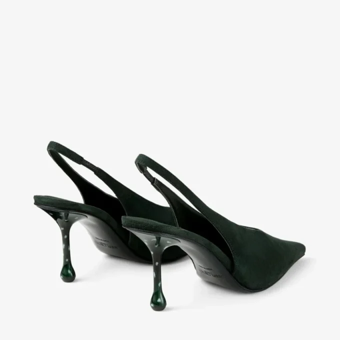 Isa 80 Brits groene suède slingbacks met gestippelde hakken Isa 80 Brits groene suède slingbacks met gestippelde hakken