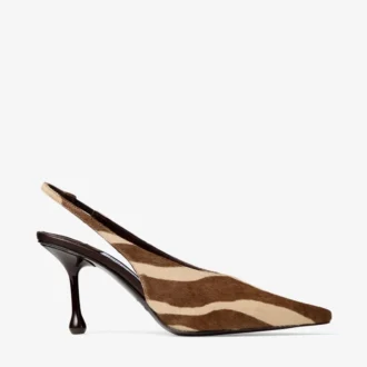 Isa 80 Chocoladebruine ponypumps met zebraprint