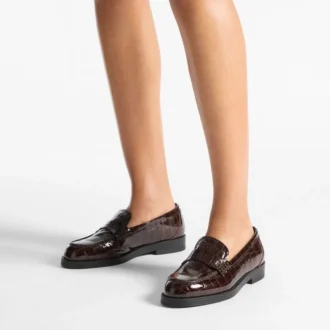 Ivy Loafer Sambuco glanzende loafers van leer met krokodillenreliëf