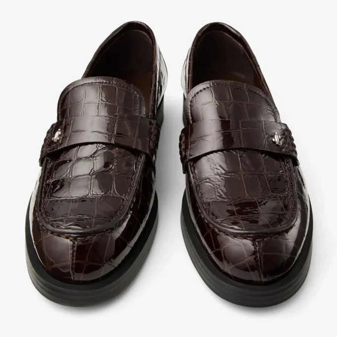 Ivy Loafer Sambuco glanzende loafers van leer met krokodillenreliëf