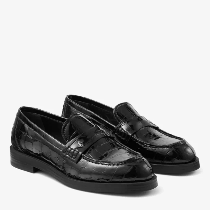 Ivy Loafer Zwarte loafers van leer met krokodillenreliëf