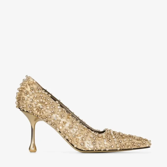 Ixia 80 Gold Mix metallic nappaleren pumps met kristallen borduursel Ixia 80 Gold Mix metallic nappaleren pumps met kristallen borduursel