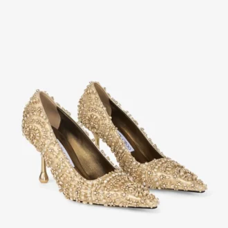 Ixia 80 Gold Mix metallic nappaleren pumps met kristallen borduursel