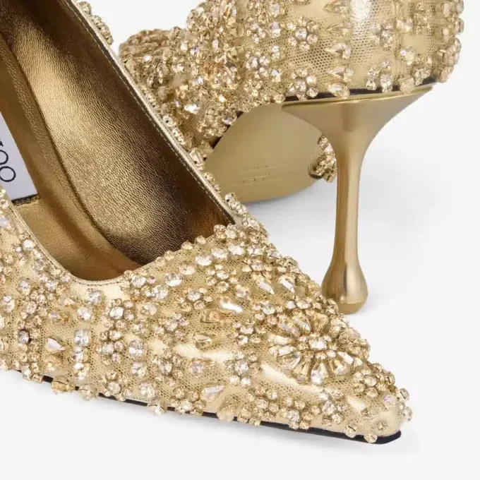 Ixia 80 Gold Mix metallic nappaleren pumps met kristallen borduursel Ixia 80 Gold Mix metallic nappaleren pumps met kristallen borduursel