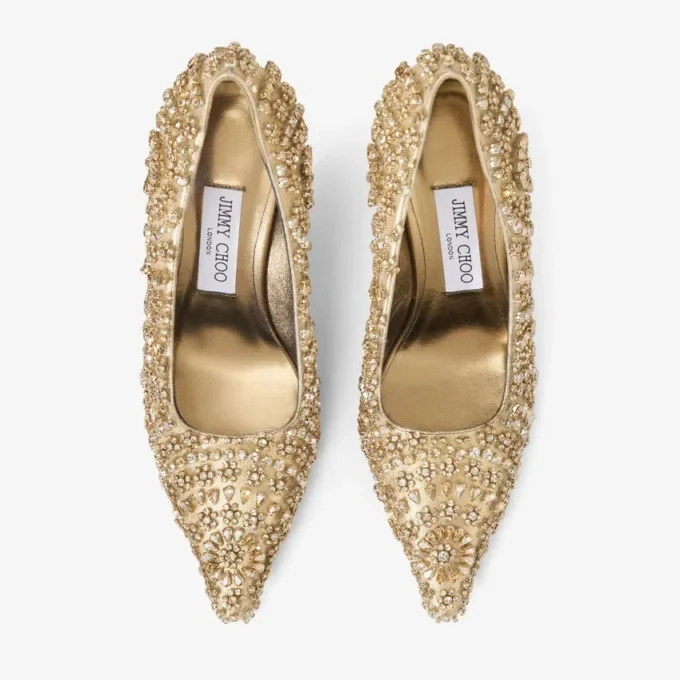 Ixia 80 Gold Mix metallic nappaleren pumps met kristallen borduursel Ixia 80 Gold Mix metallic nappaleren pumps met kristallen borduursel
