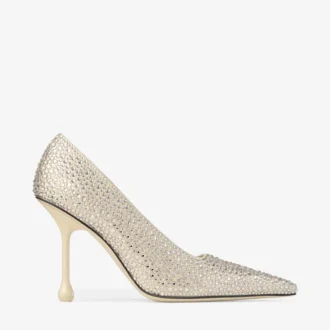 Ixia 95 gele satijnen pumps met strass-steentjes
